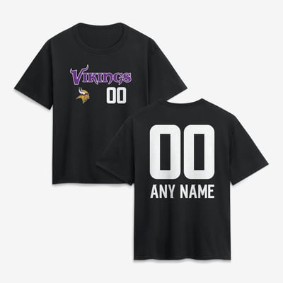 Minnesota Vikings Women's Touchdown Wordmark Personalized Name & Number T-Shirt - Black