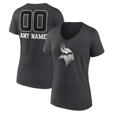 Minnesota Vikings Women's Personalized Name & Number Monochrome V-Neck T-Shirt - Charcoal