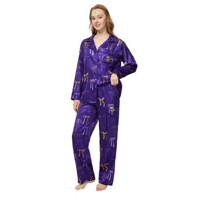  Minnesota Vikings Concepts Sport Women's Poppy Satin Long Sleeve Top and Pants Sleep Set - Purple