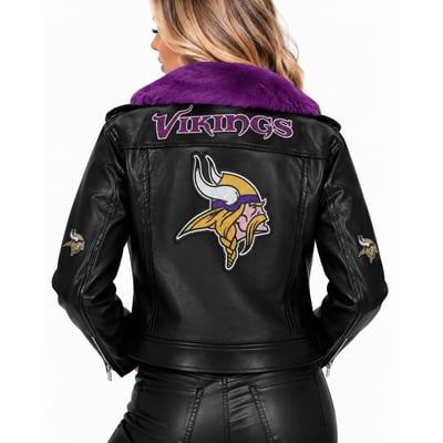 Minnesota Vikings FABGATING by Cuce Women's Vegan Leather Faux Fur Moto Full-Snap Jacket - Black/Purple