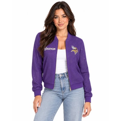 Minnesota Vikings FABGATING by Cuce Women's Crystal Full-Zip Bomber Jacket - Purple