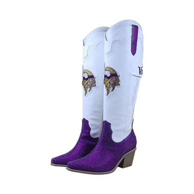  Minnesota Vikings FABGATING by Cuce Women's Crystal Cowboy Boots - White