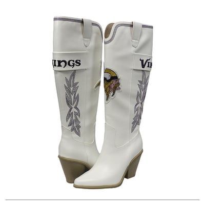  Minnesota Vikings FABGATING by Cuce Women's Knee High Cowboy Boots - White