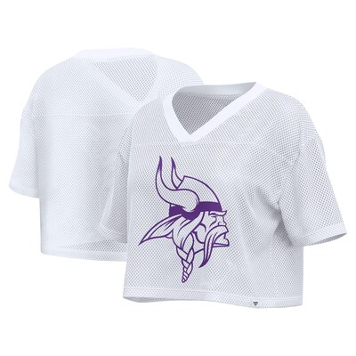 Minnesota Vikings Fanatics Women's Oversized Mesh Cropped V-Neck Jersey - White