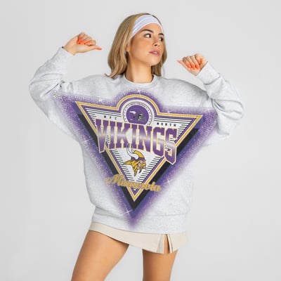 Minnesota Vikings Gameday Couture Women's Chasing Victory Rhinestone Spray Oversized Fleece Sweatshirt - Heather Gray