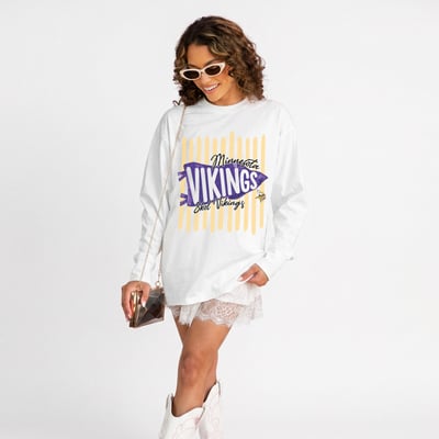 Minnesota Vikings Gameday Couture Women's Rally Stripe Oversized Long Sleeve T-Shirt - White