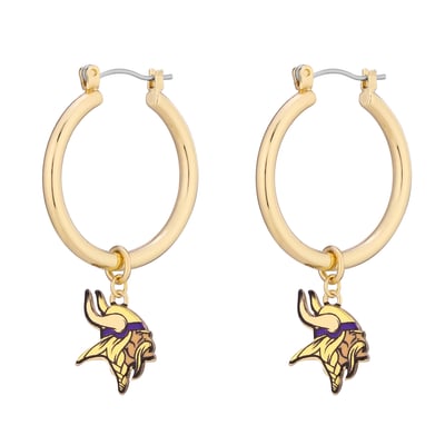  Minnesota Vikings LUV AJ Women's XL Logo Charm Hoop Earrings - Gold