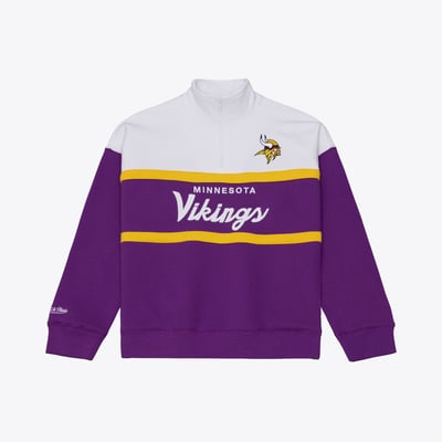  Minnesota Vikings Mitchell & Ness Women's Head Coach Quarter-Zip Pullover - Purple