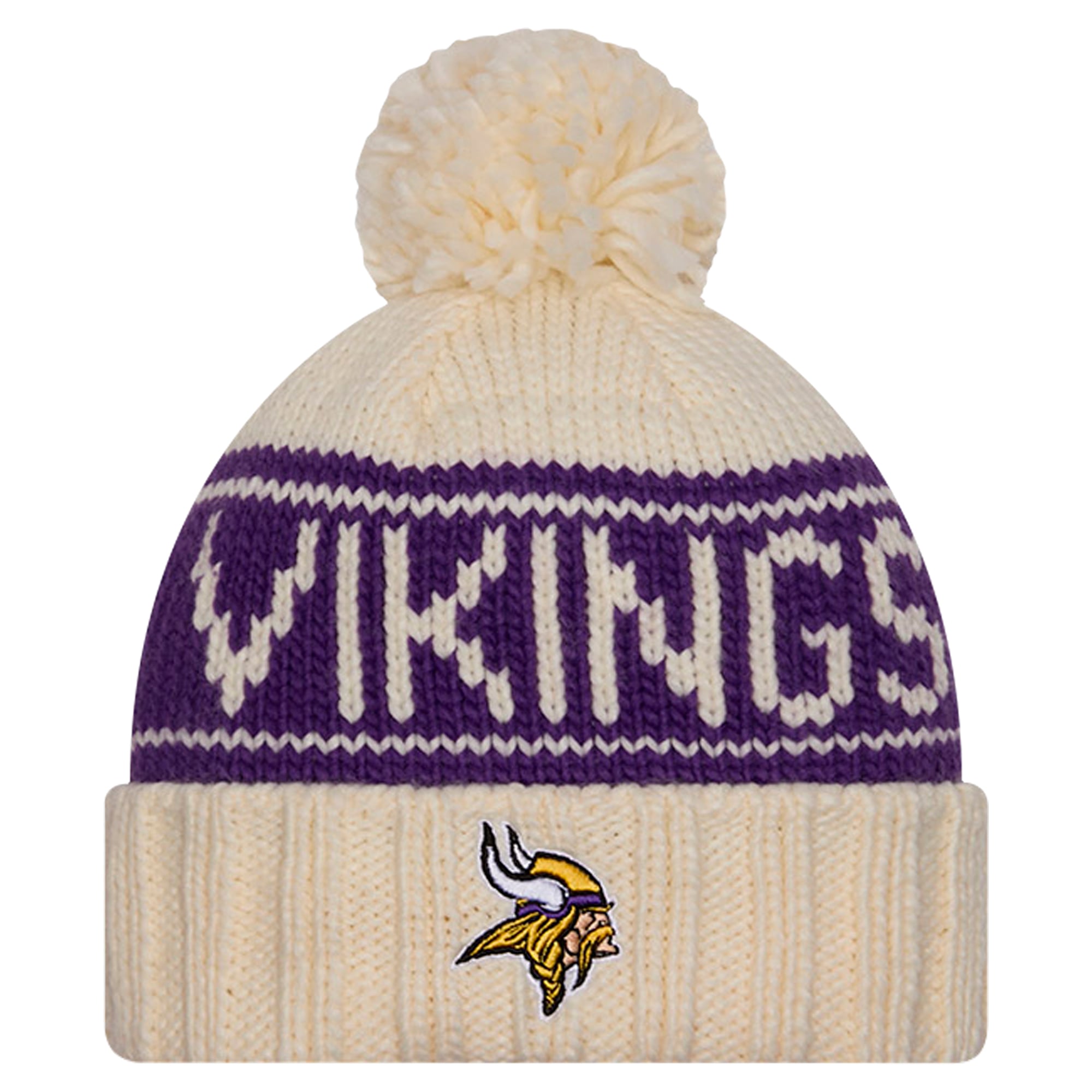 Women\'s New‎ Era Cream Minnesota Vikings 2022 Sideline Cuffed Knit Hat Minnesota Vikings Pom Cuffed Beanie | NFL | Starter main image 4