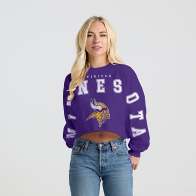 Minnesota Vikings Spirit Jersey Women's Cropped Long Sleeve T-Shirt - Purple