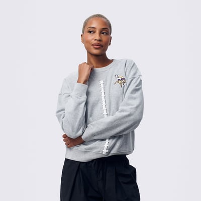 Minnesota Vikings Terez Women's Football Stitch Classic Cotton Crew - Gray