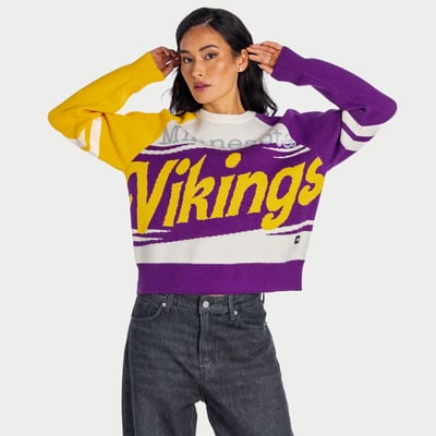  Minnesota Vikings The Wild Collective Women's Boxy Raglan Jacquard Crewneck Sweater - Cream
