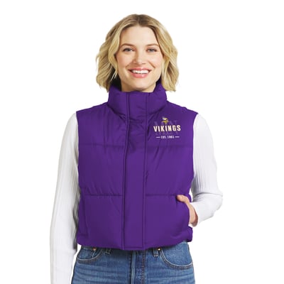  Minnesota Vikings WEAR by Erin Andrews Women's Cropped Puffer Full-Zip Vest - Purple