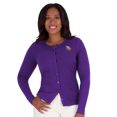  Minnesota Vikings WEAR by Erin Andrews Women's Ribbed Full-Button Cardigan Sweater - Purple