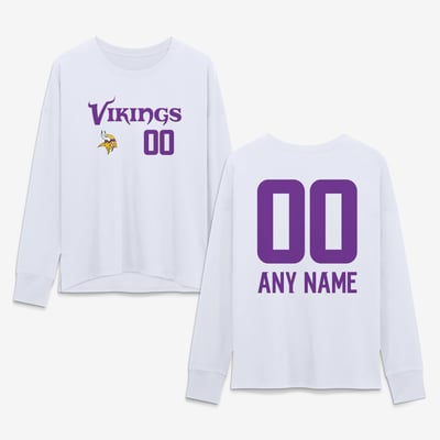 Minnesota Vikings Women's Touchdown Wordmark Personalized Name & Number Long Sleeve T-Shirt - White