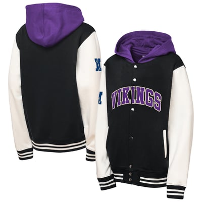 Minnesota Vikings Mitchell & Ness Youth Court Side Fleece Full Snap Jacket - Black
