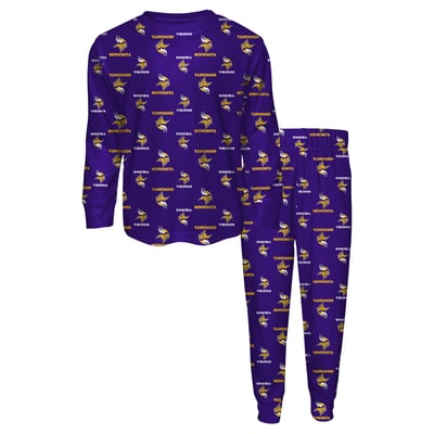 Minnesota Vikings Outerstuff Youth All-Over-Print Long Sleeve T-Shirt and Pants Sleep Set - Purple