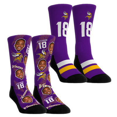 Justin Jefferson Minnesota Vikings Rock Em Youth Player Football Guy Two-Pack Crew Sock Set