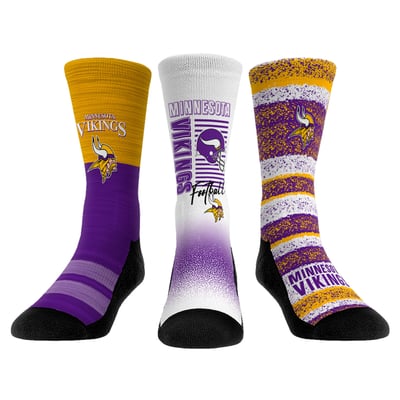  Minnesota Vikings Rock Em Youth Throwback Three-Pack Crew Sock Set - 
