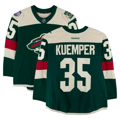 Darcy Kuemper Minnesota Wild Fanatics Authentic Practice-Used #35 Green Jersey vs. Chicago Blackhawks on February 21, 2016 
