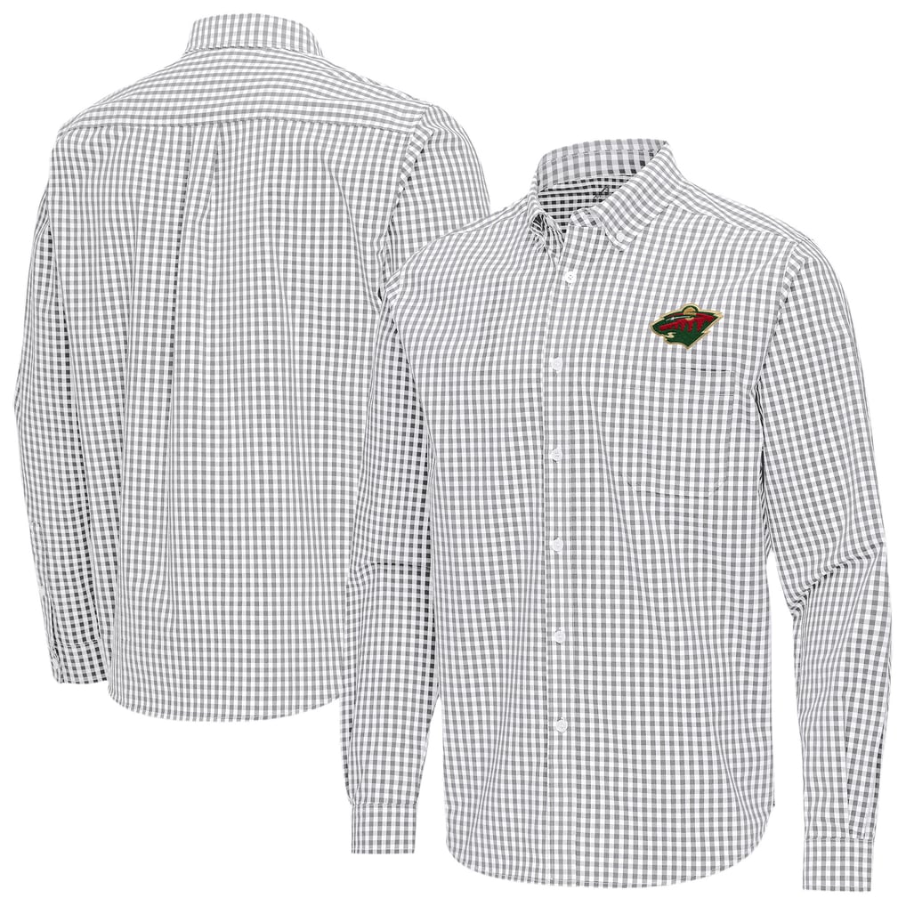 Minnesota Wild Antigua Ellis Tri-Blend Long Sleeve Button-Down Shirt - Gray