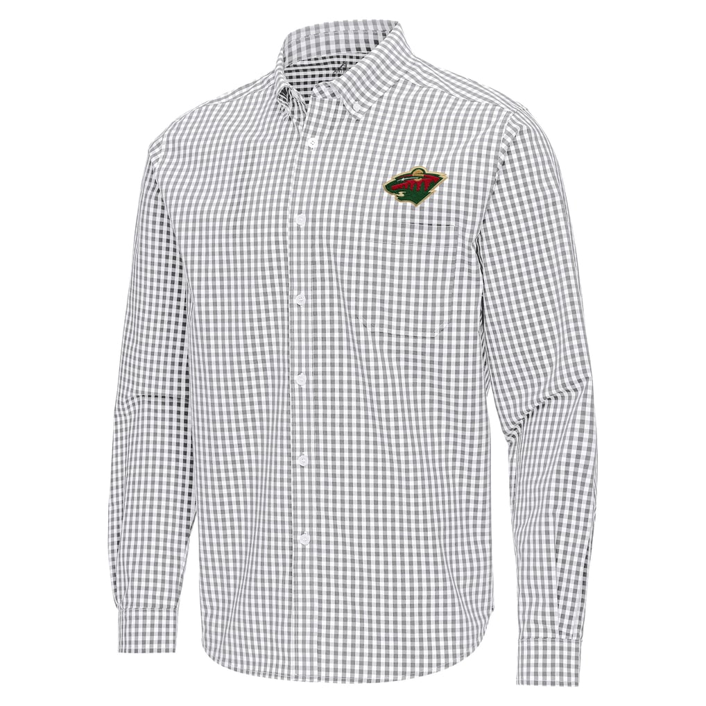 Minnesota Wild Antigua Ellis Tri-Blend Long Sleeve Button-Down Shirt - Gray