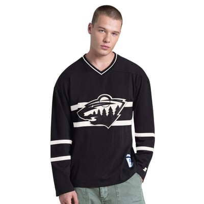 Minnesota Wild Starter Line Up Long Sleeve V-Neck T-Shirt - Black
