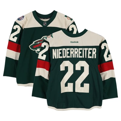 Nino Niederreiter Minnesota Wild Fanatics Authentic Practice-Used #22 Green Jersey vs. Chicago Blackhawks on February 21, 2016 