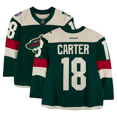 Ryan Carter Minnesota Wild Fanatics Authentic Practice-Used #18 Green Jersey vs. Chicago Blackhawks on February 21, 2016 