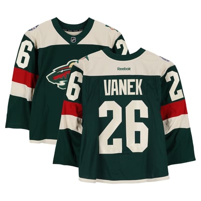 Thomas Vanek Minnesota Wild Fanatics Authentic Practice-Used #26 Green Jersey vs. Chicago Blackhawks on February 21, 2016 