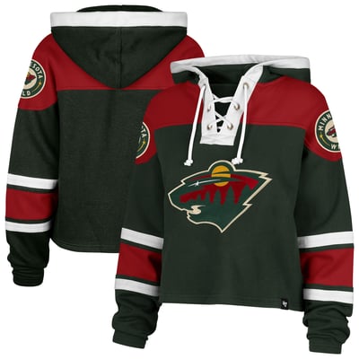  Minnesota Wild '47 Women's Cropped Lacer Hoodie - Dark Green