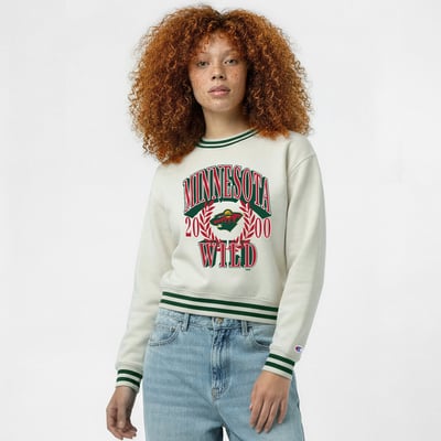  Minnesota Wild Champion Women's Bold Laurels Reverse Weave Yarn Sweatshirt - Cream