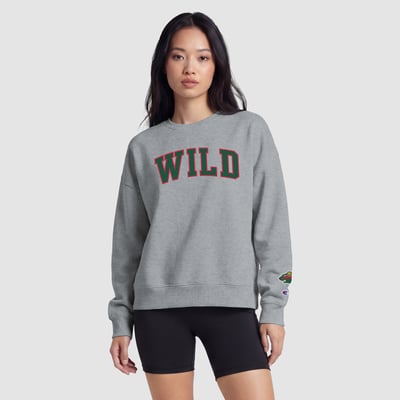  Minnesota Wild Champion Women's Applique Crewneck Sweatshirt - Heather Gray