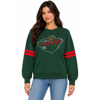 Minnesota Wild FABGATING by Cuce Women's Ultra-Soft Crystal Fleece Sweatshirt - Green/Red