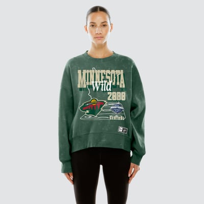  Minnesota Wild New Era Women's Throwback Mineral Wash French Terry Crew Sweatshirt - Green