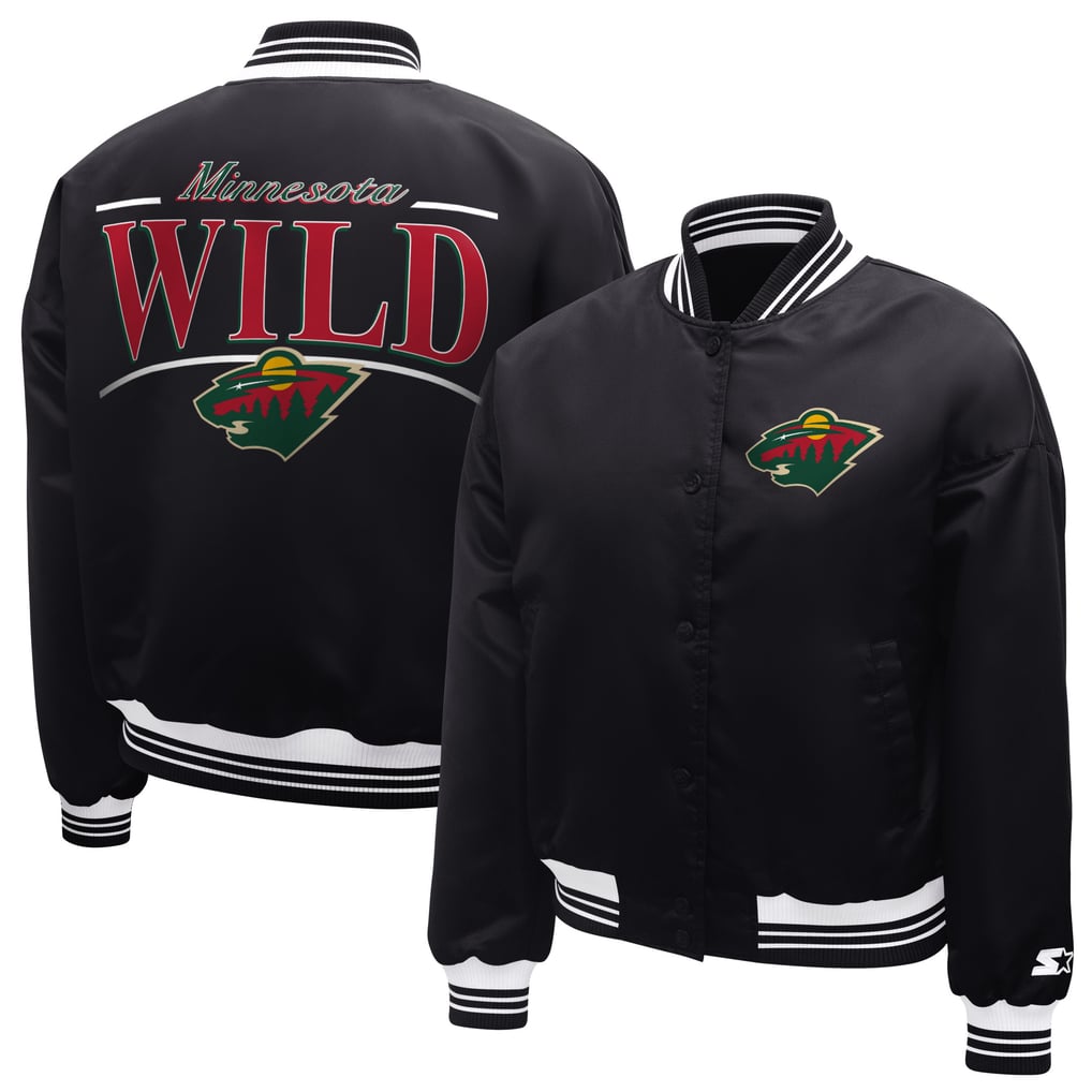  Minnesota Wild Starter Women's Arch Stripe Satin Full-Snap Varsity Jacket - Black