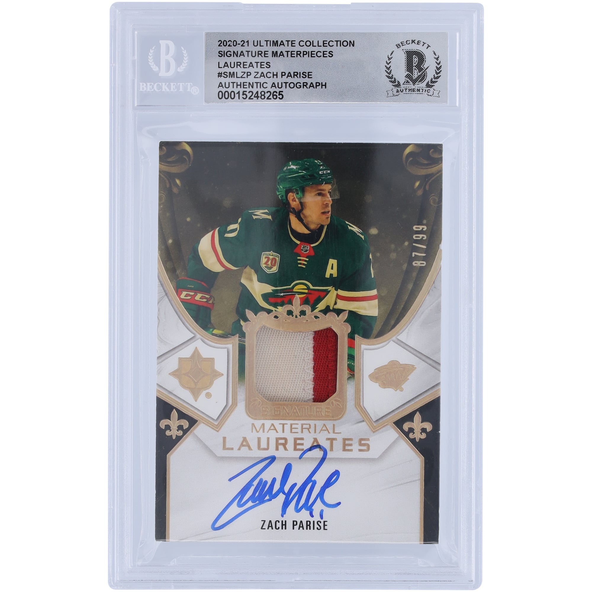 Zach Parise Minnesota Wild Autographed 2020-21 Upper Deck Ultimate