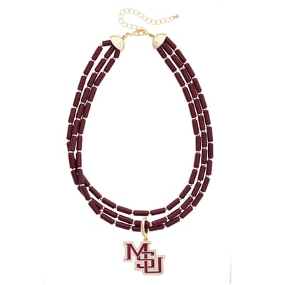 Mississippi State Bulldogs CANVAS Style Three-Row Beaded Necklace
