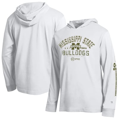  Mississippi State Bulldogs Champion Operation Hat Trick Sleeve Line Hooded Long Sleeve T-Shirt - White