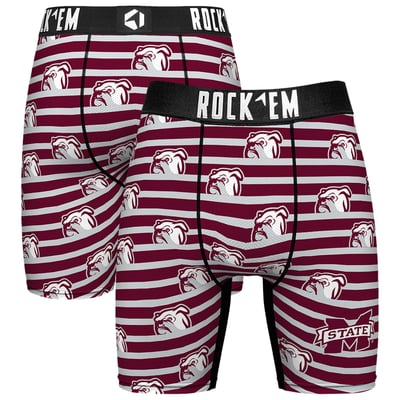  Mississippi State Bulldogs Rock Em Mascot Stripes Boxer Briefs - Maroon