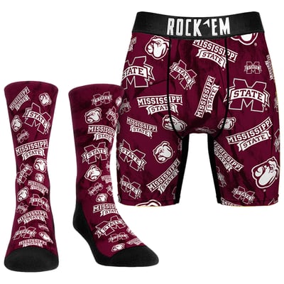  Mississippi State Bulldogs Rock Em Socks All-Over Underwear and Crew Socks Combo Pack