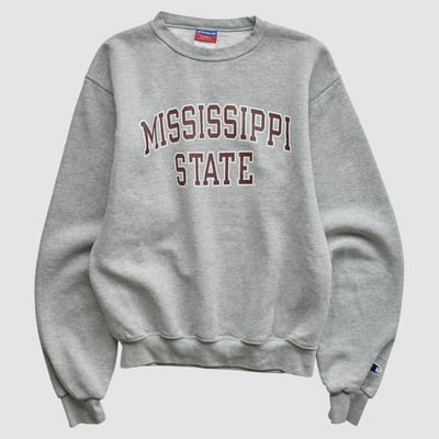 Mississippi State Bulldogs Champion 2000s Pullover Sweatshirt - Heather Gray - XS by Fanatics Real Vintage