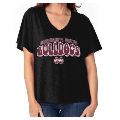  Mississippi State Bulldogs Women's Fawn Flutter Sleeve T-Shirt - Black