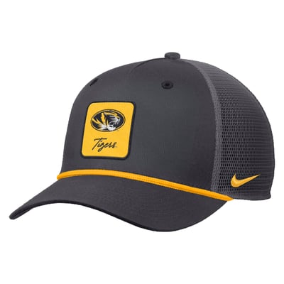  Missouri Tigers Nike Primetime Logo Script Rise Rope Trucker Adjustable Hat - Anthracite