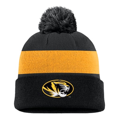Missouri Tigers Nike Primetime Logo Stripe Knit Hat with Pom - Black