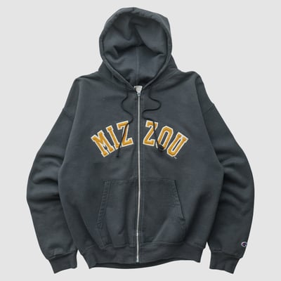 Missouri Tigers Champion 2000s Hooded Full Zip Sweatshirt - Charcoal - S by Fanatics Real Vintage