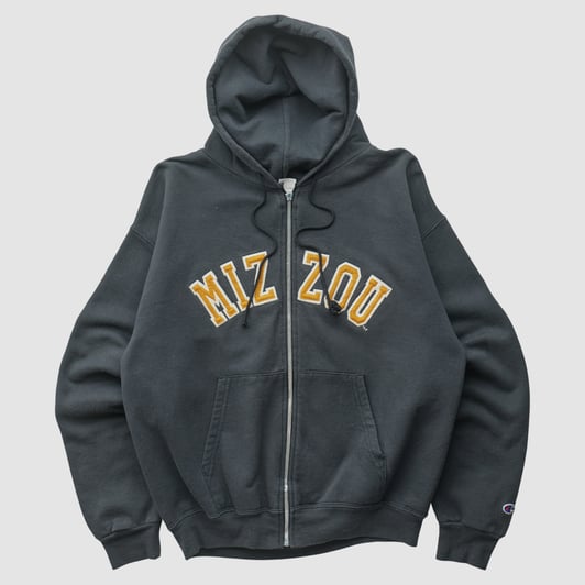 Missouri Tigers Champion 2000s Hooded Full Zip Sweatshirt - Charcoal - S by Fanatics Real Vintage