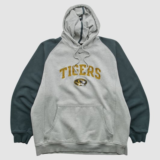 Missouri Tigers Nike 2000s Hooded Pullover Sweatshirt - Heather Gray - L by Fanatics Real Vintage