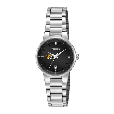 Missouri Tigers Citizen Watch Women's Black Dial Stainless Steel Watch - Silver