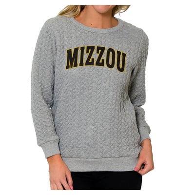 Missouri Tigers Flying Colors Apparel Women's Kinsley Quilted Sweater - Heather Gray
